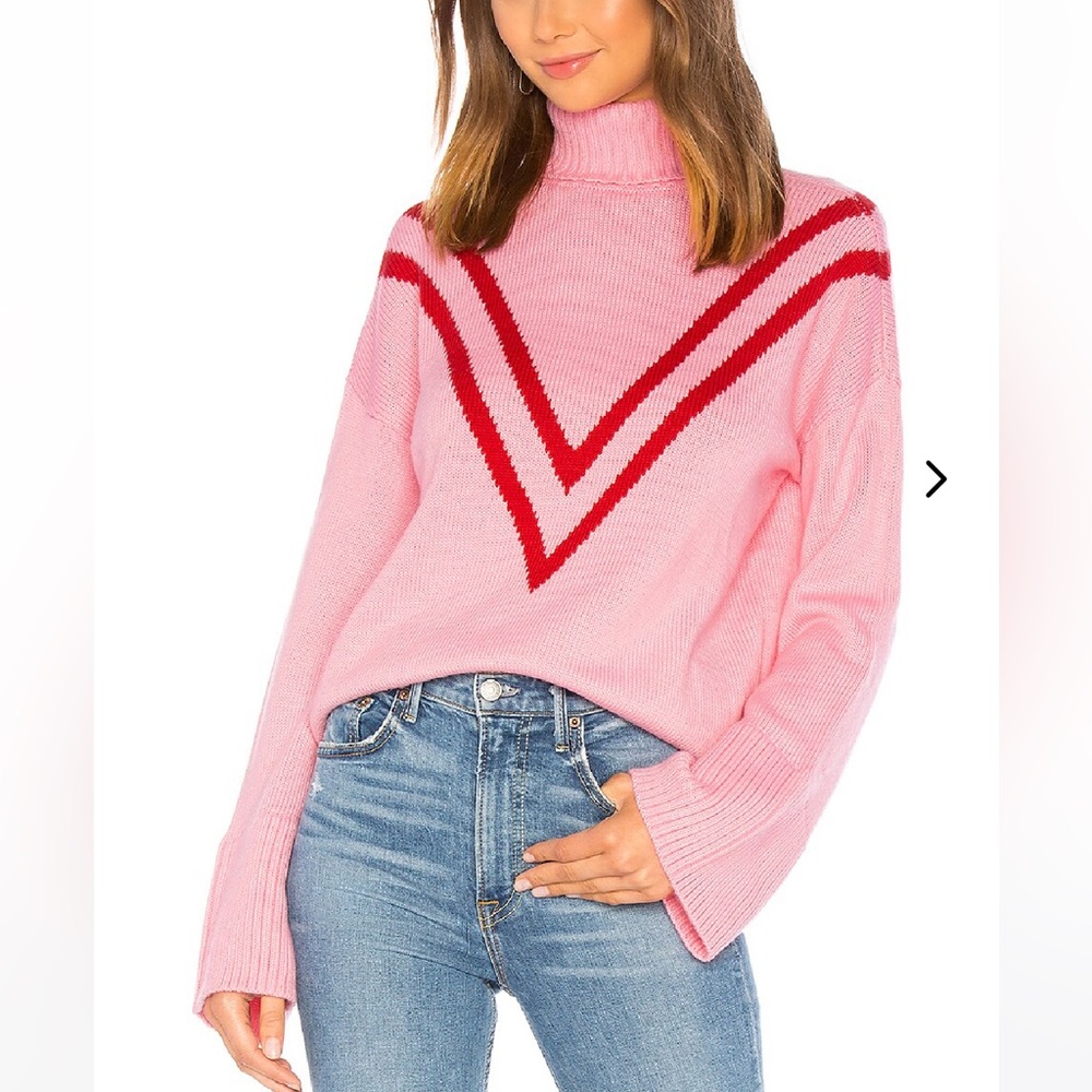 Lovers + Friends Pink Red Caroline Wool Knit Turtleneck Sweater